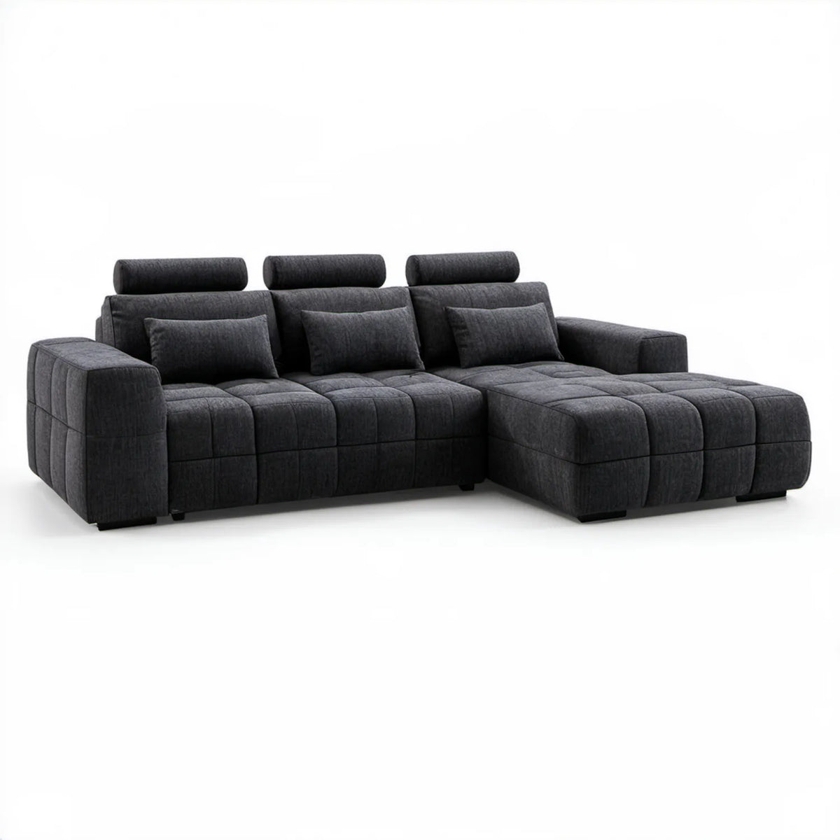 Ciemnoszara sofa narożna w kształcie L z prawym szezlongiem, 300 × 170 × 100 cm
