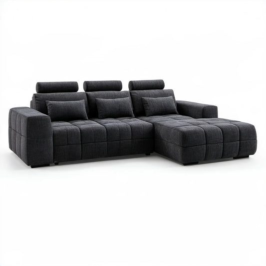 Ciemnoszara sofa narożna w kształcie L z prawym szezlongiem, 300 × 170 × 100 cm