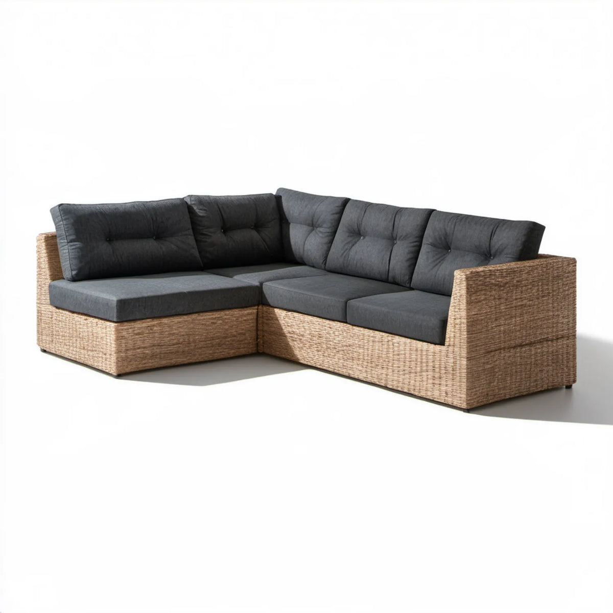 Narożna sofa ogrodowa z technorattanu, beżowa z grafitowymi poduszkami, 240 x 170 x 70 cm