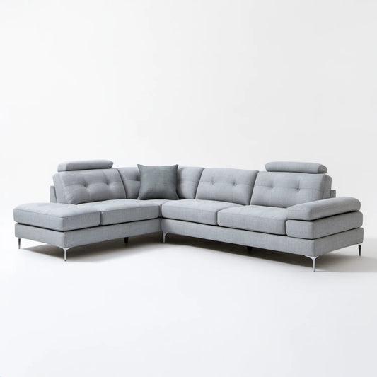 Lewostronna sofa narożna w kształcie L, szara, 280 x 220 x 85 cm