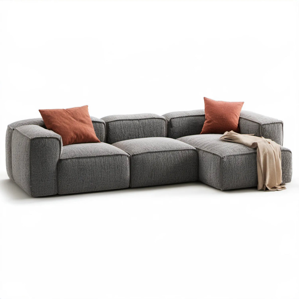 Szara modułowa sofa 3-osobowa z rdzawymi poduszkami, 280 × 105 × 75 cm