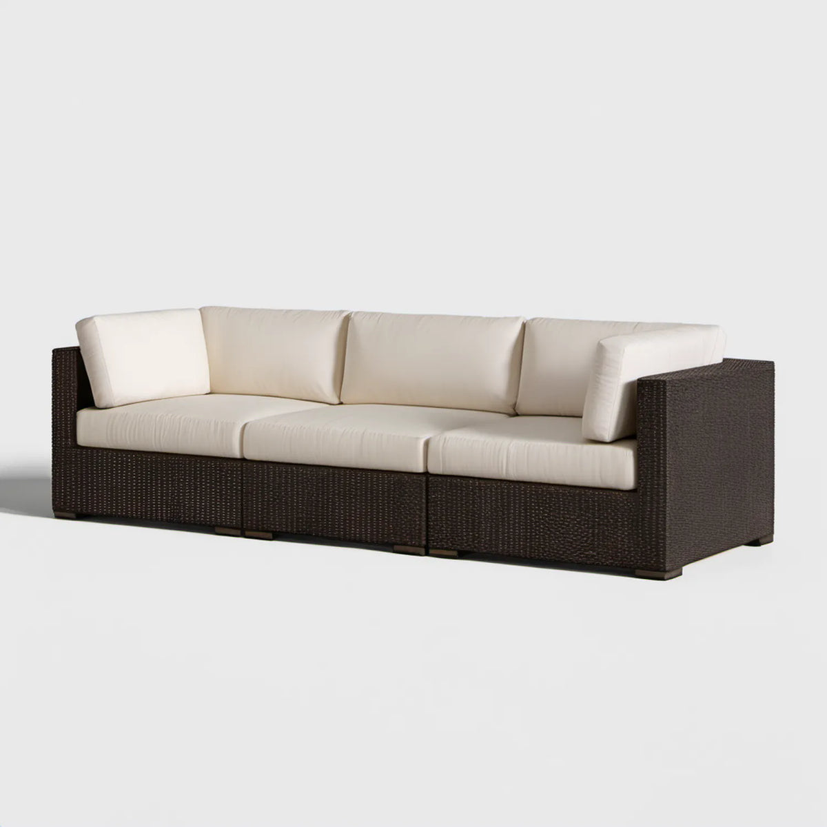 Trzyosobowa sofa ogrodowa z technorattanu PE, ciemnobrązowa z kremowymi poduszkami, 220 x 85 x 65 cm
