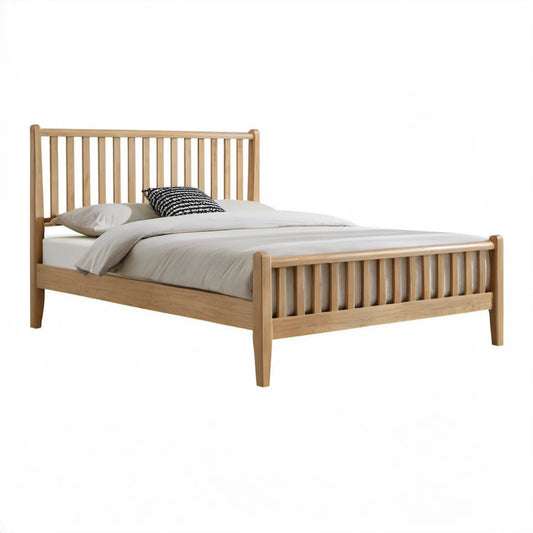 Łóżko dwuosobowe z litego drewna dębowego, naturalny dąb, 160 × 200 cm