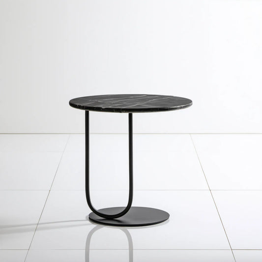 Okrągły stolik boczny 50 x 60 cm z blatem MDF w czarny marmur