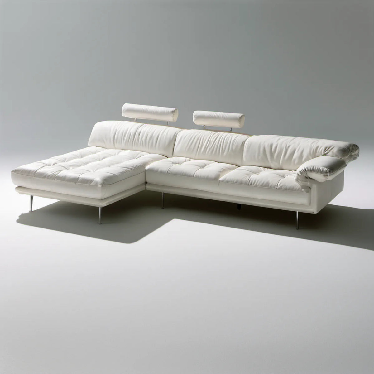 Biała lewostronna sofa narożna z szezlongiem ze skóry syntetycznej PU, 280 × 170 × 98 cm