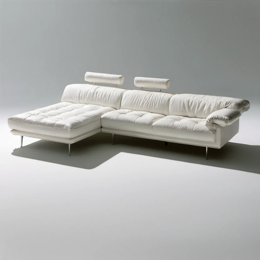 Biała lewostronna sofa narożna z szezlongiem ze skóry syntetycznej PU, 280 × 170 × 98 cm