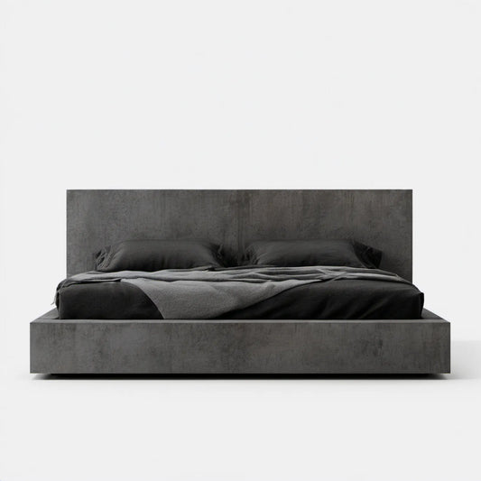 Łóżko dwuosobowe z MDF w dekorze ciemnoszarego betonu, 160 × 200 cm