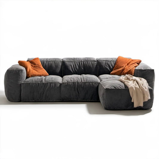 Grafitowa sofa narożna prawostronna z welurowym obiciem, 300 × 180 × 85 cm