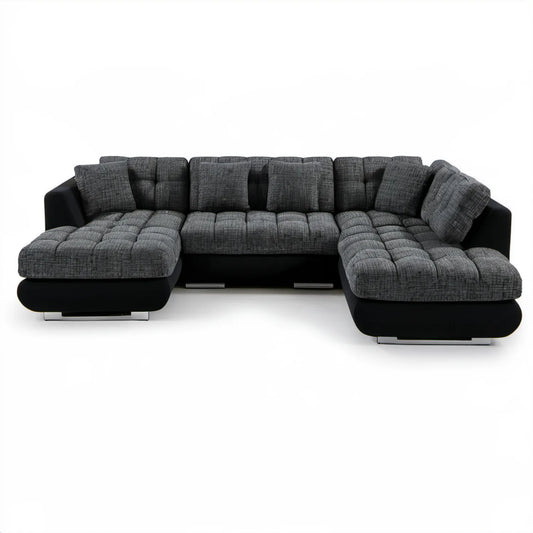 Sofa narożna w kształcie litery U, grafitowo-czarna, 350 × 200 × 90 cm