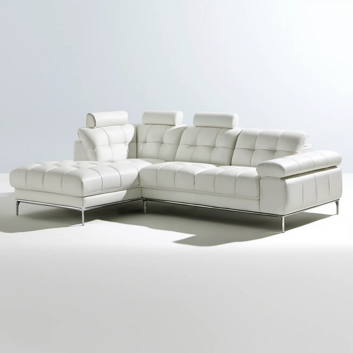 Biała narożna sofa lewostronna z szezlongiem ze skóry PU, 300 × 180 × 78 cm