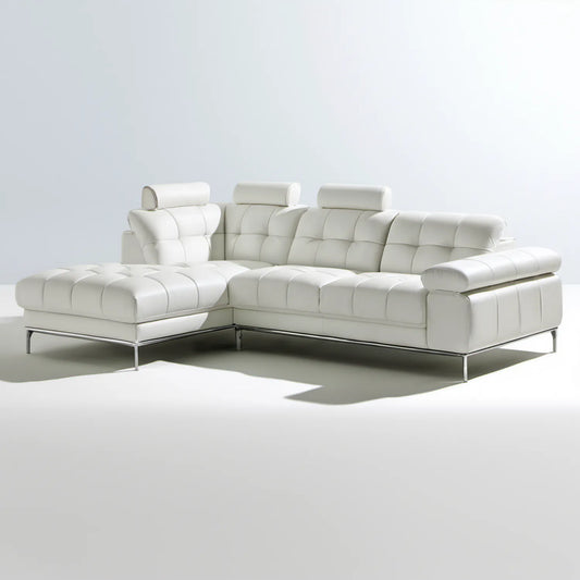 Biała narożna sofa lewostronna z szezlongiem ze skóry PU, 300 × 180 × 78 cm