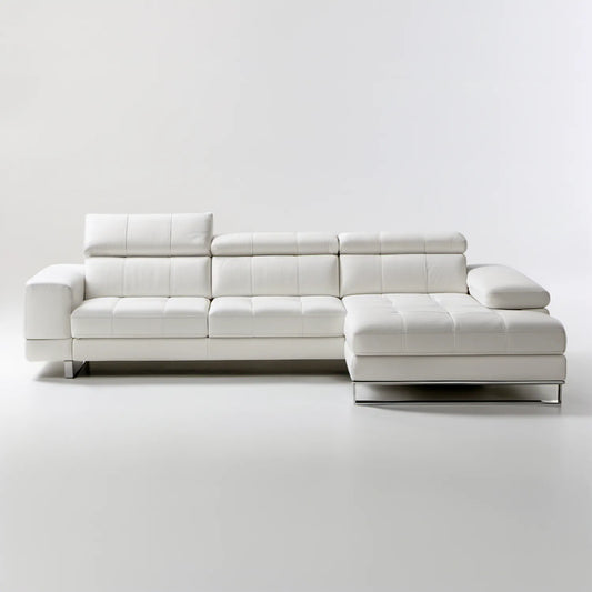 Biała narożna sofa w kształcie L z szezlongiem po prawej stronie, 300 x 170 x 88 cm